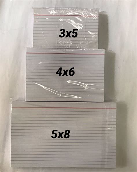 Index card sizes compared .